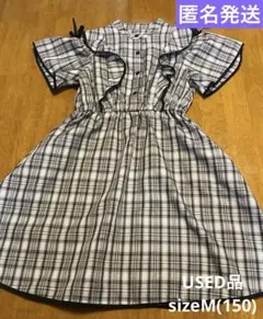 USED品 ピンクハント チェック柄 半袖ワンピース150 M ブラックのサムネイル