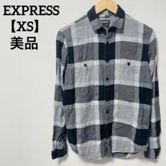 EXPRESS 【XS】 フランネルシャツ　グレー チェック柄 長袖 カジュアル