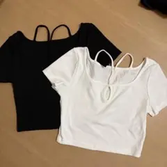 オフショルダー クロップド丈Tシャツ 2色セット