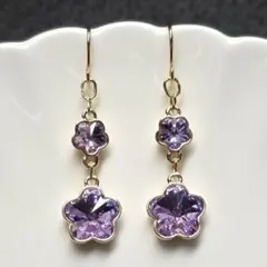 ファンシーストーン　2連　バイオレット　Ｇ　ピアス (106)