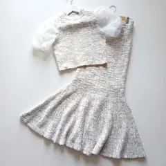 eimy istoire ニットツイードパフスリーブセットアップ 春 マーメイド