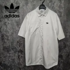 adidas 半袖比翼シャツ ホワイト ストライプ L
