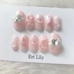 ワンホン 量産型 韓国 フレンチガーリー ネイルチップ 現品 リボン バレエコア