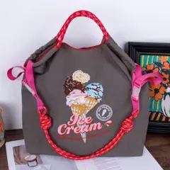 刺繍　エコバッグ　Mサイズ　★ショルダーベルト付き