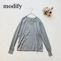 【モディファイ】シルク ニットプルオーバー（L）タック 絹 シンプル 無地 長袖
