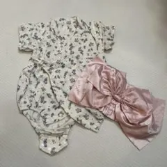 花柄ベビー服とリボン帯セット　浴衣
