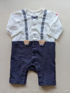 ホットビスケッツ　ビーンズくん刺繍サスペンダー&ボウタイロンパース 70のサムネイル