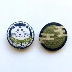 くるみボタン　ブローチ　ヘアゴム　猫　月に叢雲　和柄　ハンドメイド　No.786