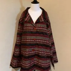 【古着】ヴィンテージ レトロ ジャガード 総柄 ロング丈 レディース ジャケット