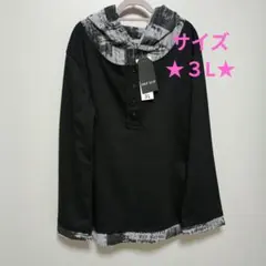CHIP CLIP フード付き配色パーカー ブラック/グレー★サイズ３L