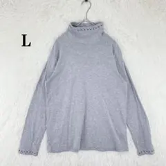 レディース 長袖 カットソー ハイネック L グレー コットン混