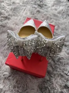 シルバーグリッターハイヒール リボン付き