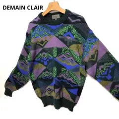 DEMAIN CLAIR クルーネック ニットセーター　総柄デザインニット　M