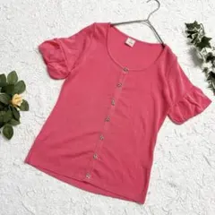 ピンカール Pin Curl リボンビジューボタン サマーニット ピンク Fのサムネイル