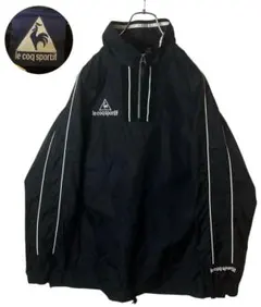 ルコック シンプルブラックハーフジッププルオーバーナイロンジャケットビッグサイズ