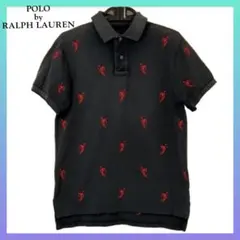 古着系Polo by Ralph Lauren 総柄ポロシャツ ネイビー　赤総柄
