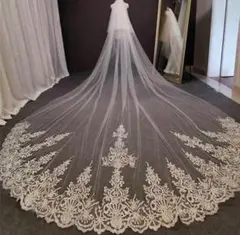 ホワイト 刺繍入り ウェディングベール 300cm