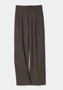UNIQLO タックワイドパンツ丈長め　ブラウン　L