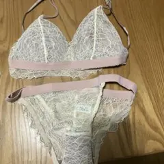 アイボリー ピンク レース ブラジャーショーツセット
