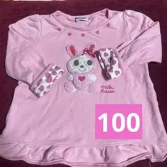 ミキハウス ピンク 長袖 トップス 100 可愛いうさぎ　リボンつき