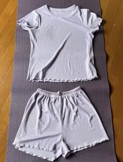 ⭐︎パープル系 リブ編み 半袖トップス＆ショートパンツ ルームウェア⭐︎Lサイズ⭐︎