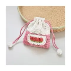 お花畑シリーズ｜チューリップの巾着　ポーチ　かぎ編み　巾着袋　ミニ巾着　編み物