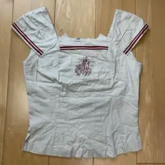 【レア商品】イリヤロンタン　刺繍入り半袖シャツ 赤いストライプ