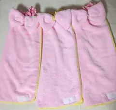 可愛いらしいピンクタオルの後ろリボン付きおりこうエプロン3枚セット
