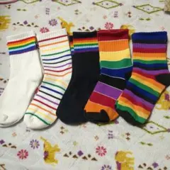 キッズ靴下 6足セット 足首リブ　カラフル　レインボーストライプ　15〜18cm