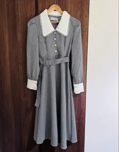 Jasmineギンガムチェック ロングワンピース 白襟 レトロ