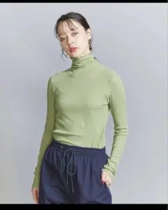 BEAUTY&YOUTH コットンテレコ リブシアータートルネックカットソ -2