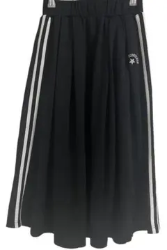 コンバース ひざ丈ジャージスカート サイドライン ブラック ロゴ刺繍