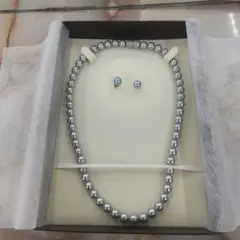 ♥️新品本貝パールネックレスとイヤリング天然貝真珠ライトグレー7mm46㎝♦️