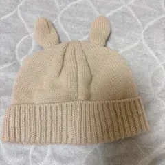 petit main ベビー帽子 うさ耳 ベージュ 46cm