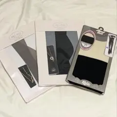 ストッキング 3点セット ニーハイ風タイツ＋アンクレット付き ベージュ ブラック