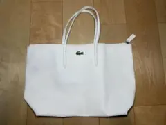 LACOSTE ラコステ トートバッグ ホワイト 大容量 ファスナー付 ワニロゴのサムネイル
