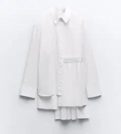 【1回着用美品】ZARA アシンメトリープリーツポプリンシャツ M-Lのサムネイル