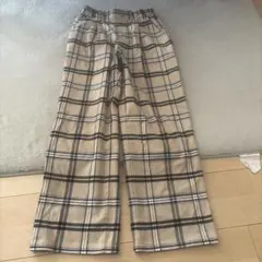 GU キッズ チェック柄 ロングパンツ ベージュ S