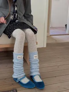 可愛い　ベビーブルー　水色レッグウォーマー　冬用　韓国風　厚手　ルーズソックス