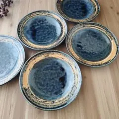 刷毛巻リム皿・小５枚　美濃焼　日本製〈新品・未使用〉
