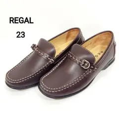 【美品】リーガル ローファー スリッポン ベルト フラットシューズ 茶 23