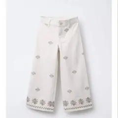 ZARA キッズ 新品 エンブロイダリーマリンデニムパンツ 140 ベージュ