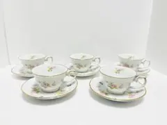 ノリタケ/Noritake　金縁　青い蝶　花柄 カップ&ソーサー 5客