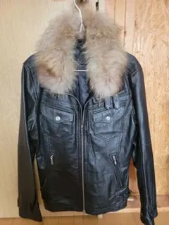 ブラック レザージャケット ファー お兄系 L 黒 ライダースジャケット 美品