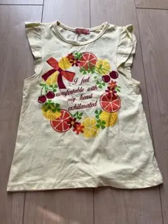 子供用 黄色Tシャツ 130サイズフルーツプリント ノースリーブ
