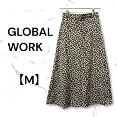 グローバルワーク　レオパード柄　ロングスカート　ウエストゴム　M ブラウン系
