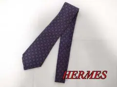 極美品 エルメス ネクタイ シルク Hロゴ 総柄 ネイビー レッド 結婚式