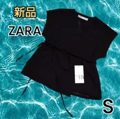 【新品 ZARA】ブラック フレンチスリーブ トップス ベスト ジレ Sサイズ