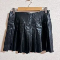 ベルシュカ 【XS】異素材切替 プリーツミニスカート レザー 黒