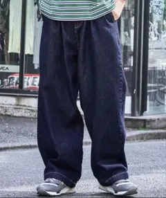 MONO-MART ワイドテーパードバルーンデニムパンツ ワンウォッシュ